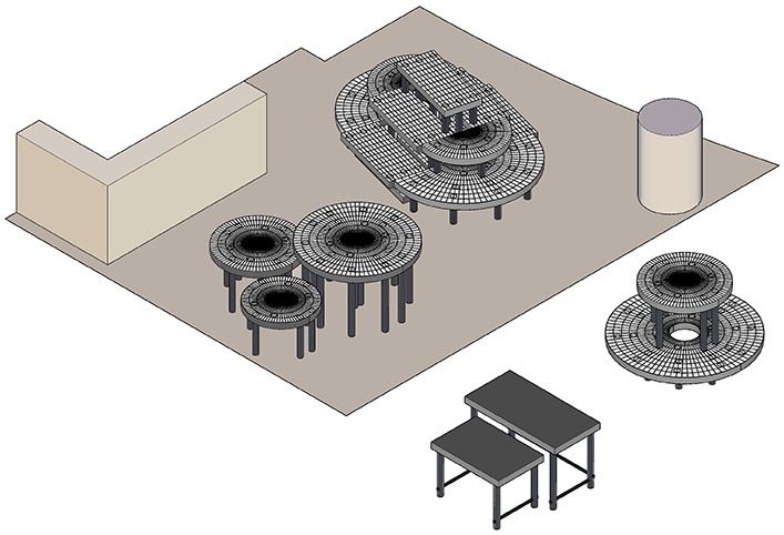 Rendered schematic of the display floor plan.