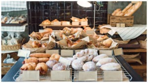 bread display in a bakery