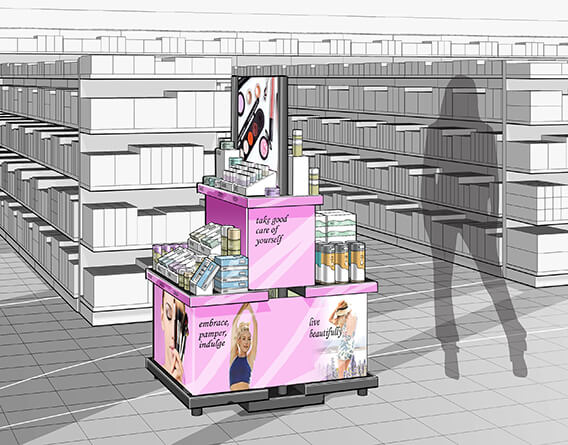 Rendering of a cosmetics display design