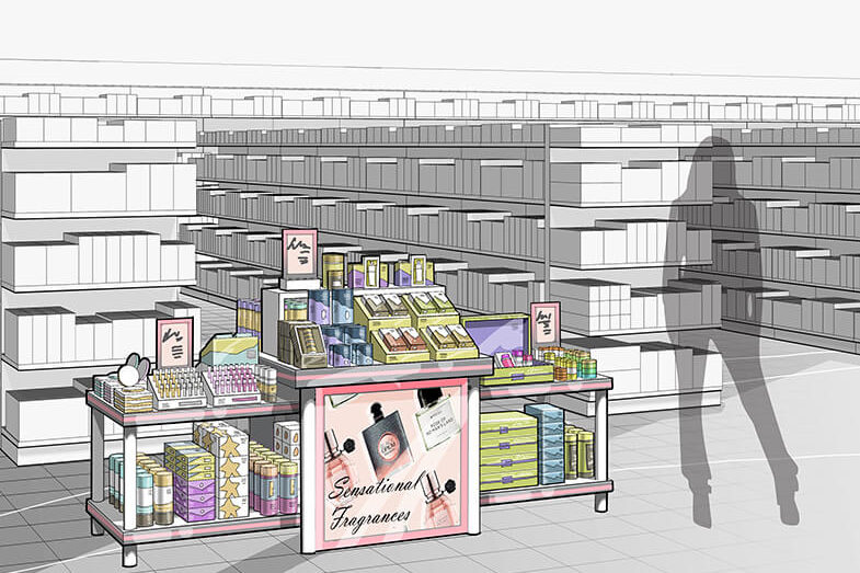 Rendering of a Sensational Fragrances display design