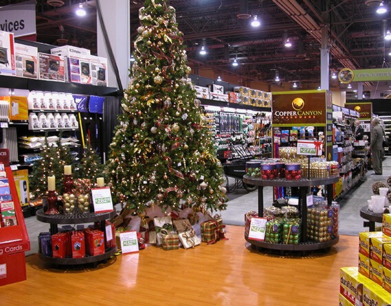Holiday display with Christmas tree and bulbs