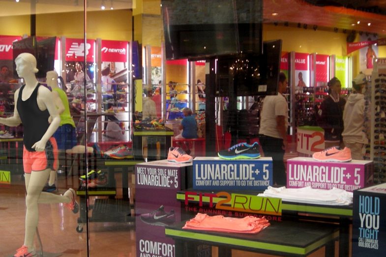 plastic displays at a running store