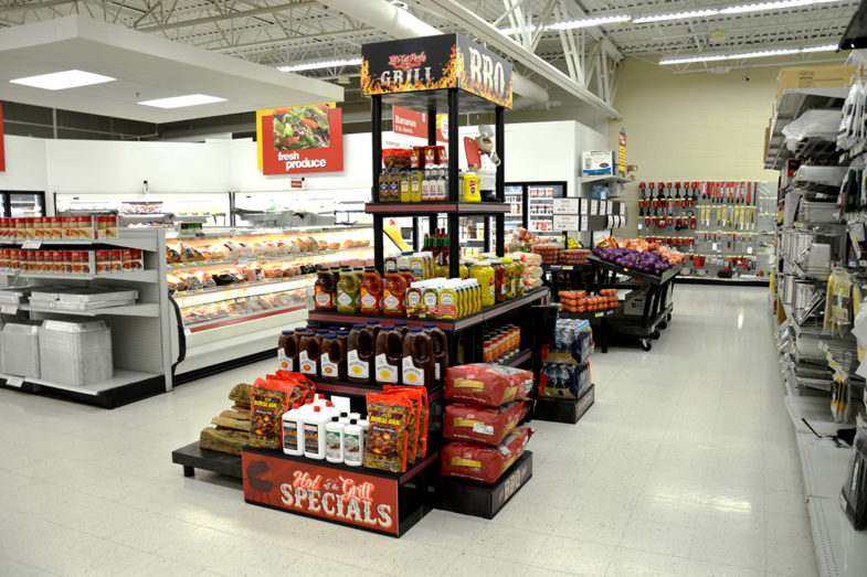 Display of grilling products in a grocery store