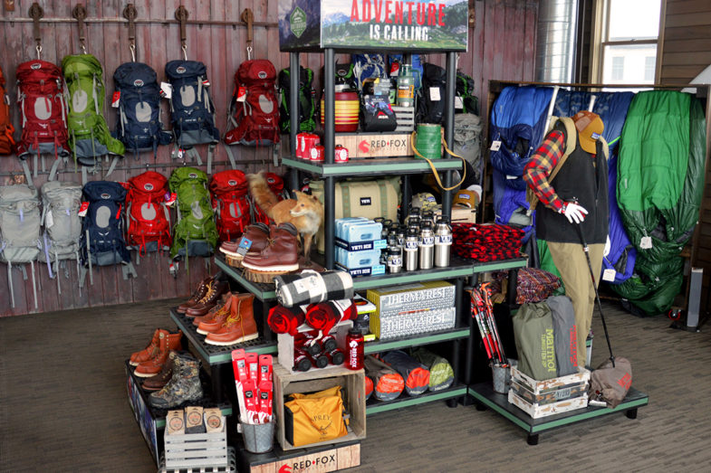 Display of outdoors gear in a sporting goods store